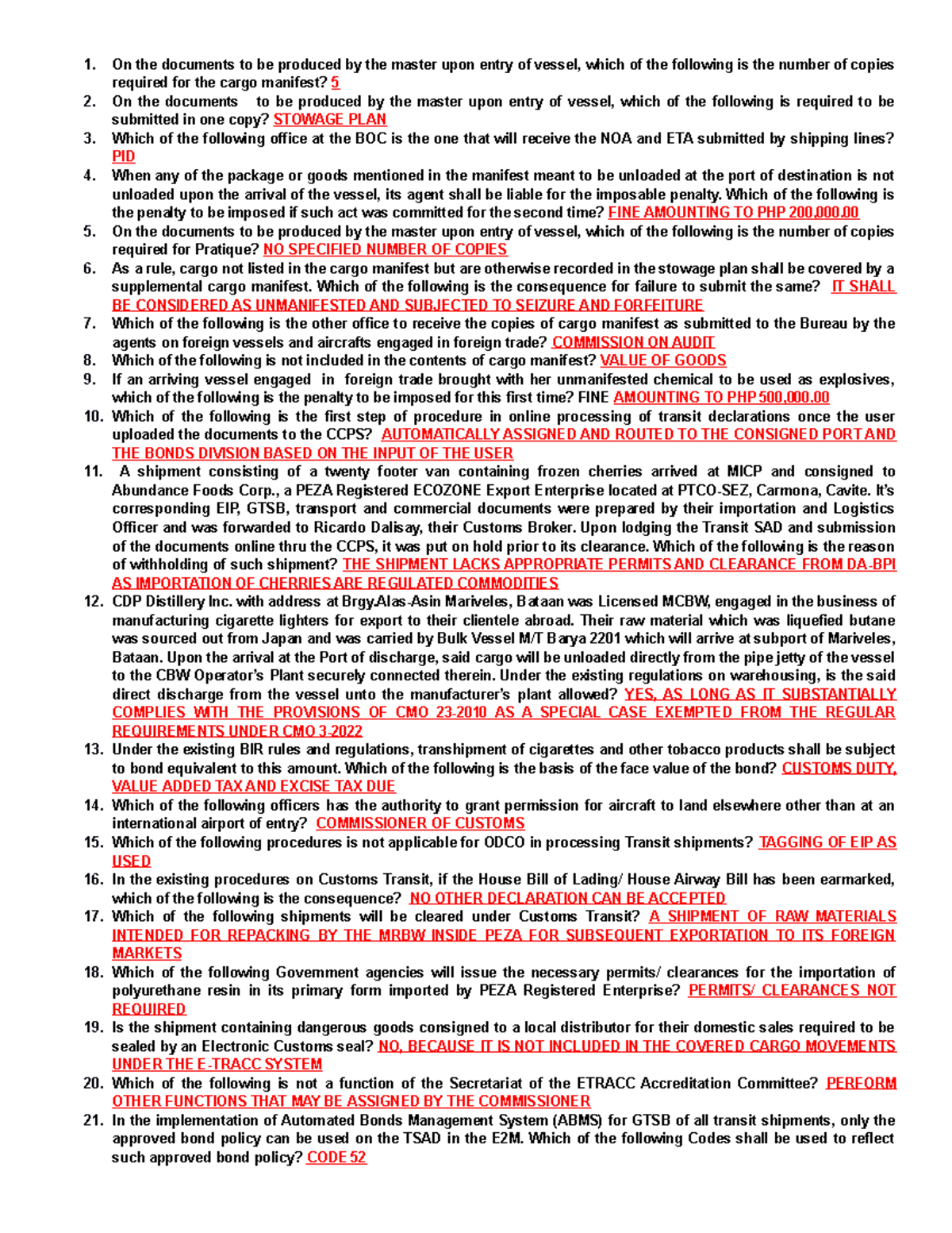 Questions AND Answer - For practice - On the documents to be produced ...