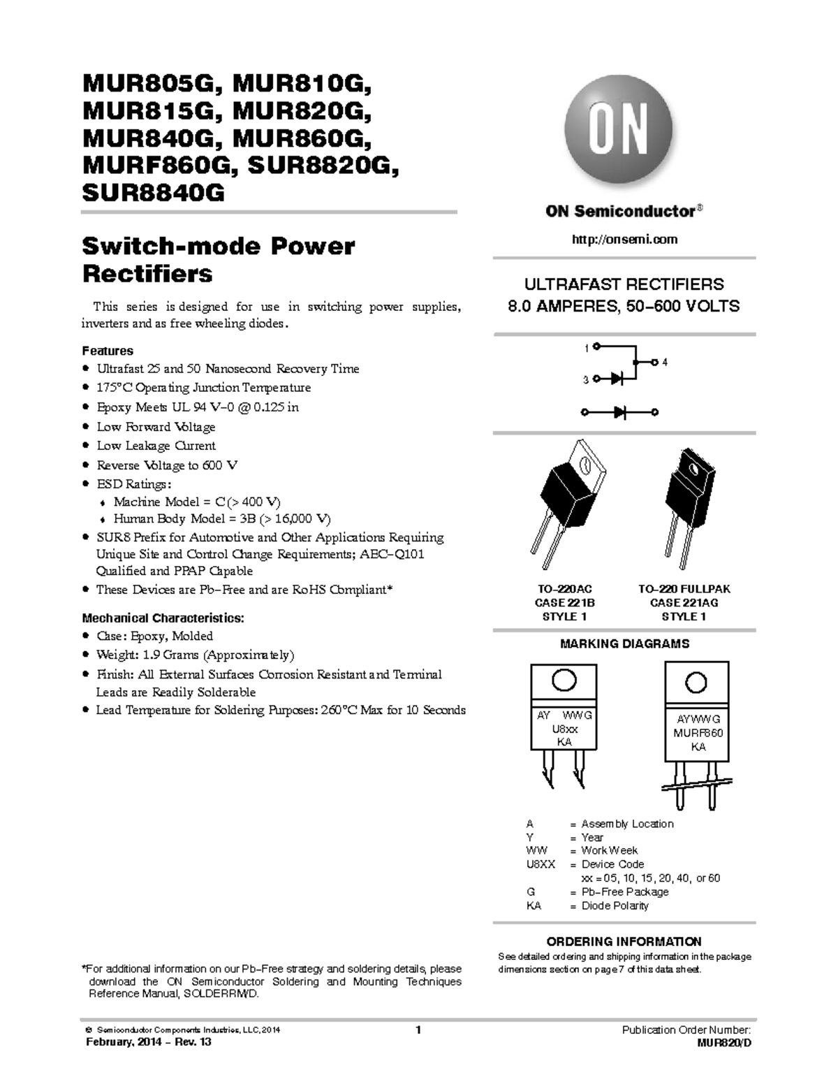 U820 - datasheet - © Semiconductor Components Industries, LLC, 2014 ...