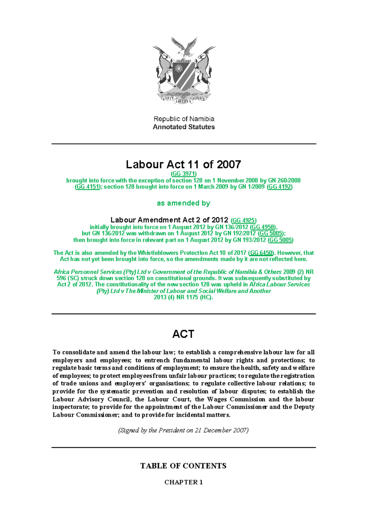 Labour Act, 2007 - Labour Act 11 of 2007 Schedule: Transitional ...