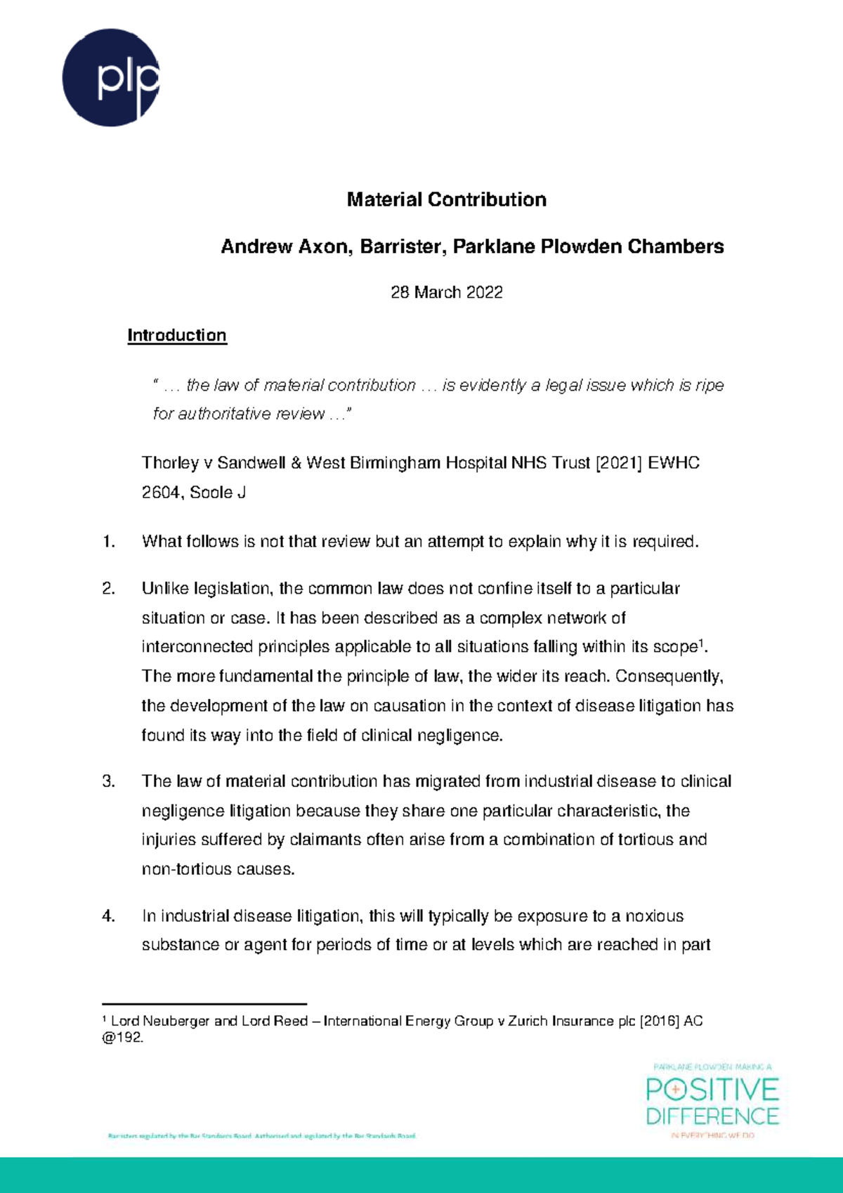 A detailed guide to material contribution causation Material