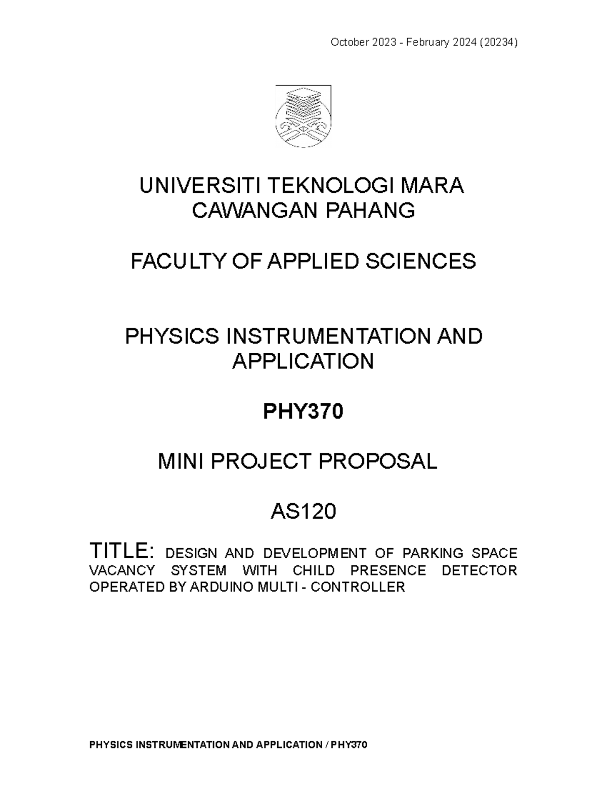 PHY370 Mini Project Proposal - UNIVERSITI TEKNOLOGI MARA CAWANGAN ...