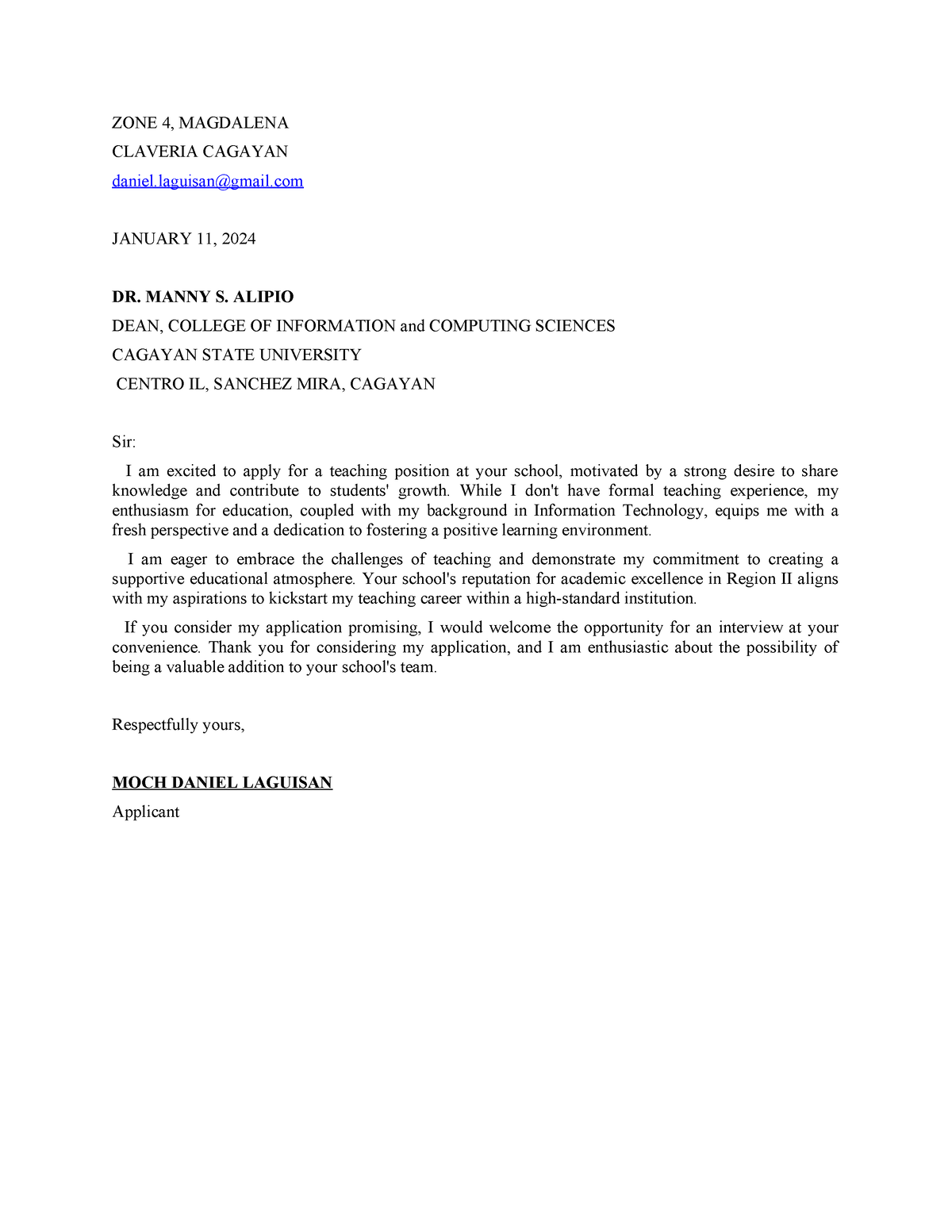 Abc - Full block format letter - ZONE 4, MAGDALENA CLAVERIA CAGAYAN ...