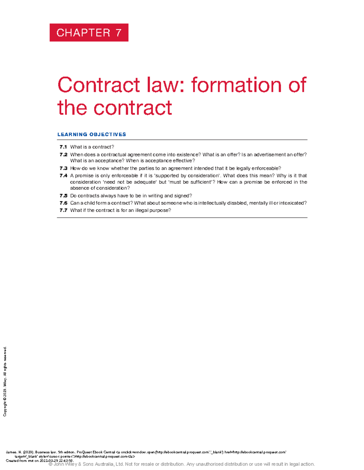 Business Law (Chapter 7) - CHAPTER 7 Contract Law: Formation Of The ...