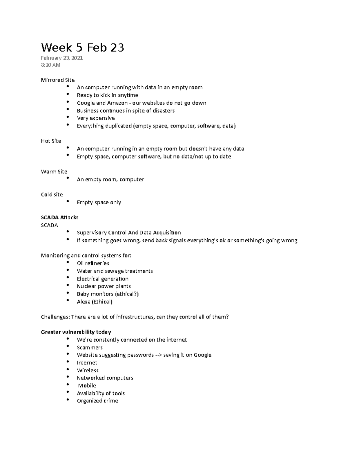 Week 5 Security and Control - Week 5 Feb 23 February 23, 2021 8:20 AM ...