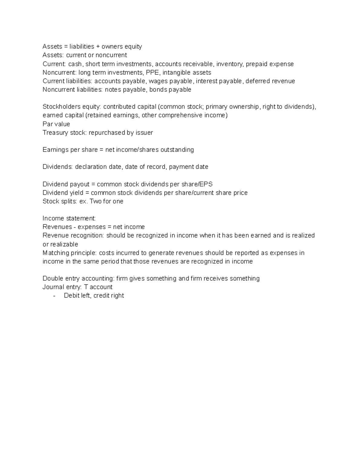 midterm 1 cheat sheet - Assets = liabilities + owners equity Assets ...