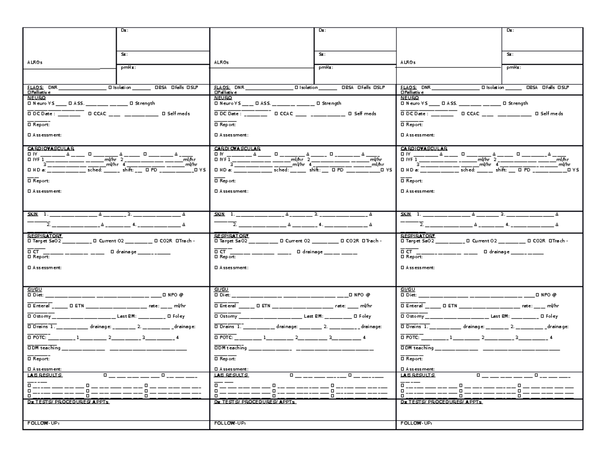 WARD POP - use this for you clinical guideline - ALRGs Dx: ALRGs Dx ...