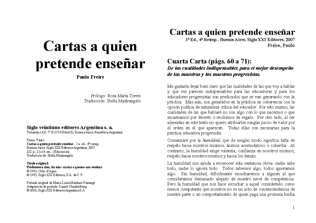 Freire, Paulo - Cartas a quien pretende enseñar - Cartas IV - Cartas a