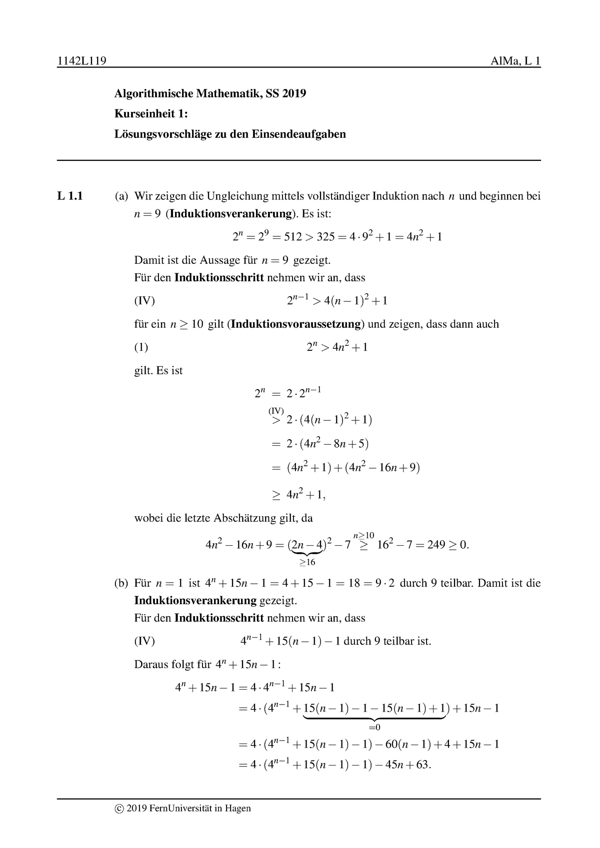 1142L119 - Musterlösung Zu Den Einsendeaufgaben Der Ersten Kurseinheit ...