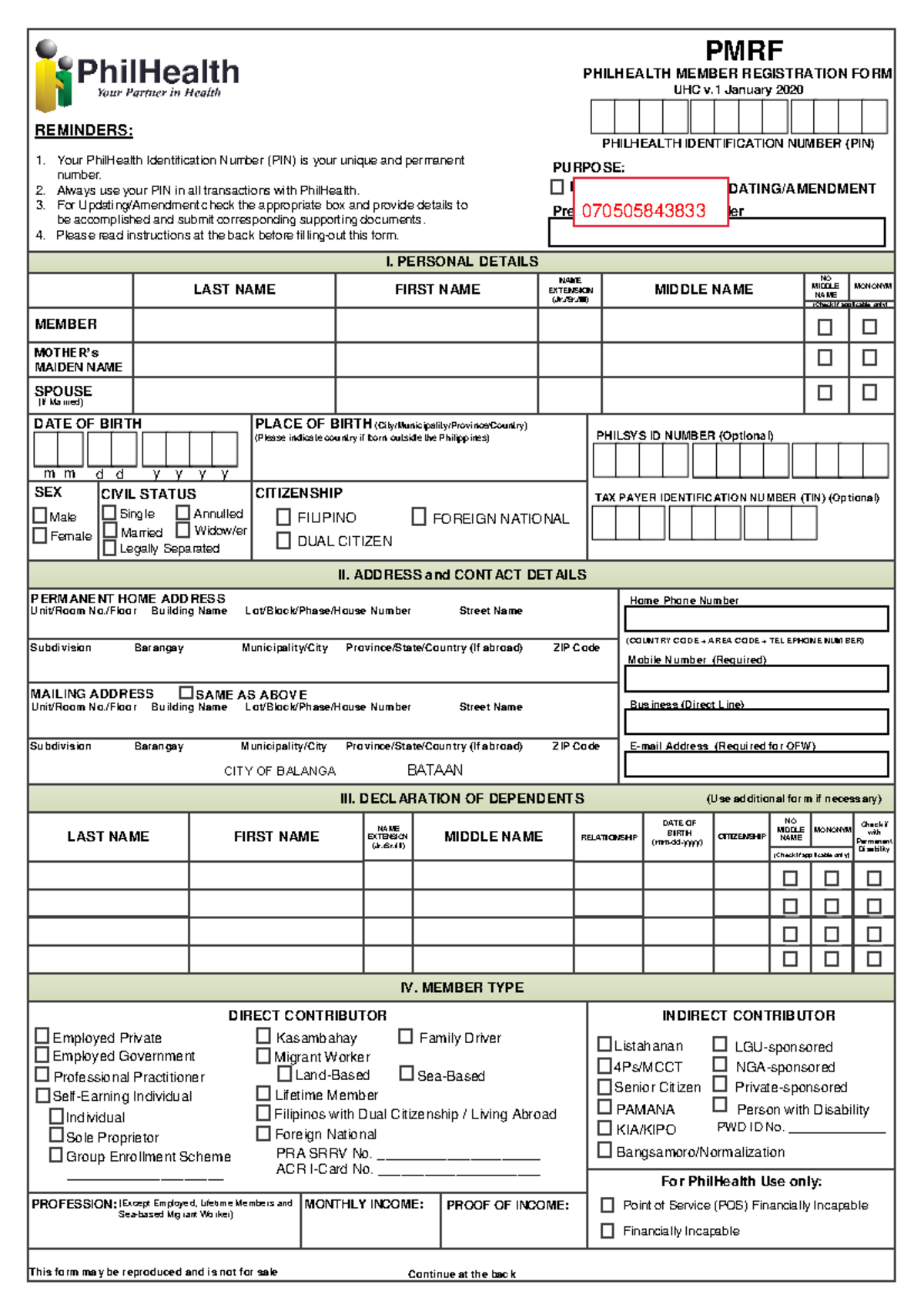 PMRF Fillable WITH Label - PMRF PHILHEALTH IDENTIFICATION NUMBER (PIN ...
