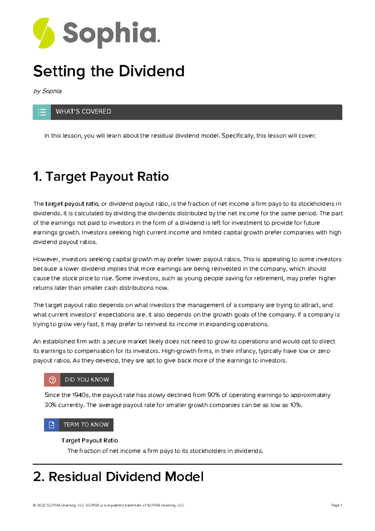 Setting the dividend - Setting the Dividend by Sophia In this lesson ...