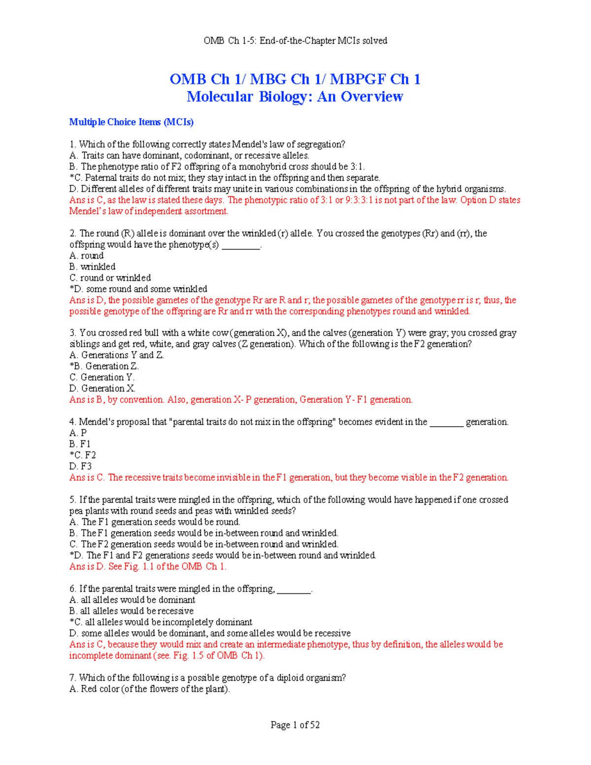 3550 OLQs 1 To 6 MCIs Solved - OMB Ch 1/ MBG Ch 1/ MBPGF Ch 1 Molecular ...