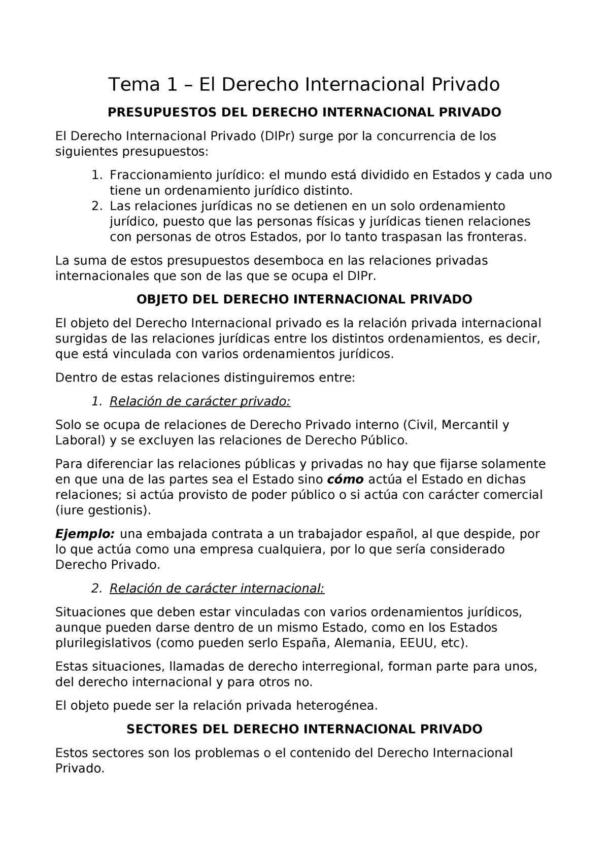 Tema 1 Derecho Internacional Privado Tema El Derecho Internacional Privado Studocu