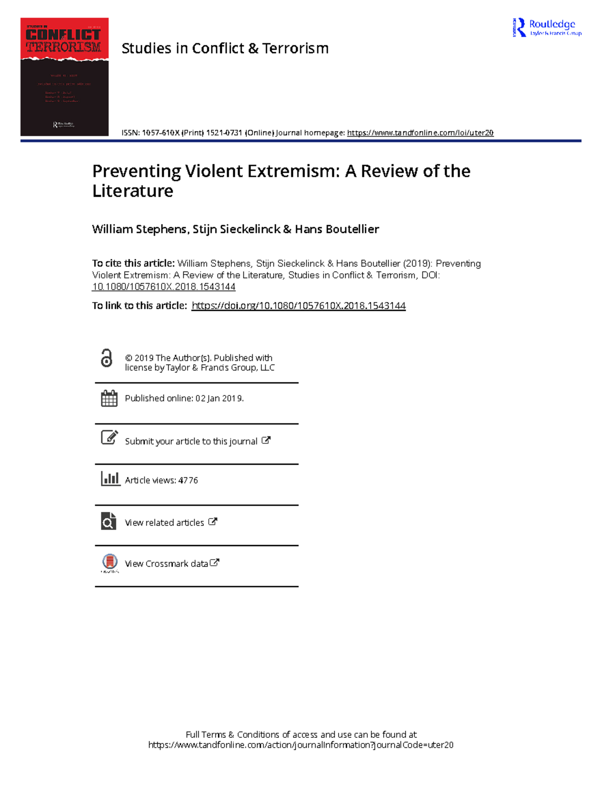 Preventing Violent Extremism A Review Of The Literature - Full Terms ...