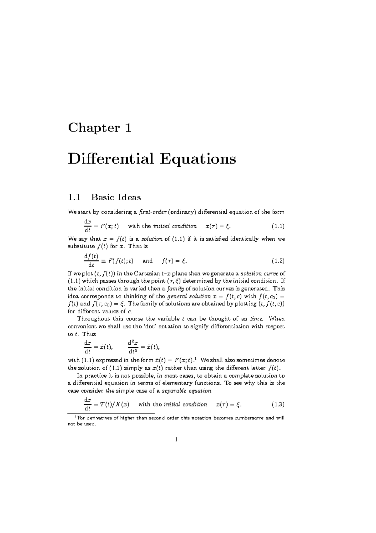 Linear Systems With Control Theory - Chapter 1 Differential Equations 1 ...