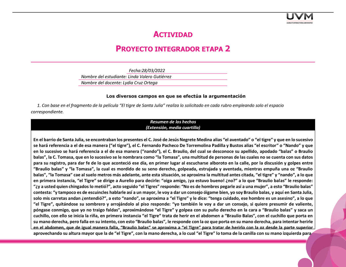 A4 LVG - ARGUMENTO LÓGICO JURÍDICO PELÍCULA TIGRE DE SANTA JULIA. -  ACTIVIDAD PROYECTO INTEGRADOR - Studocu
