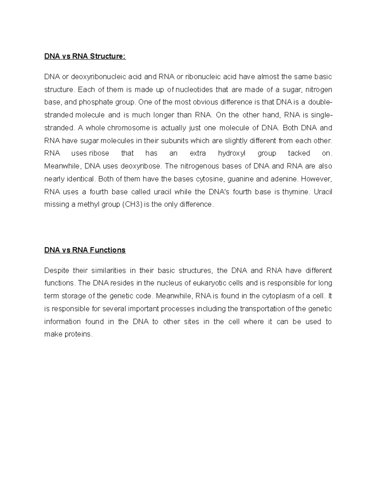 Dna vs rna essay Financial Management Studocu