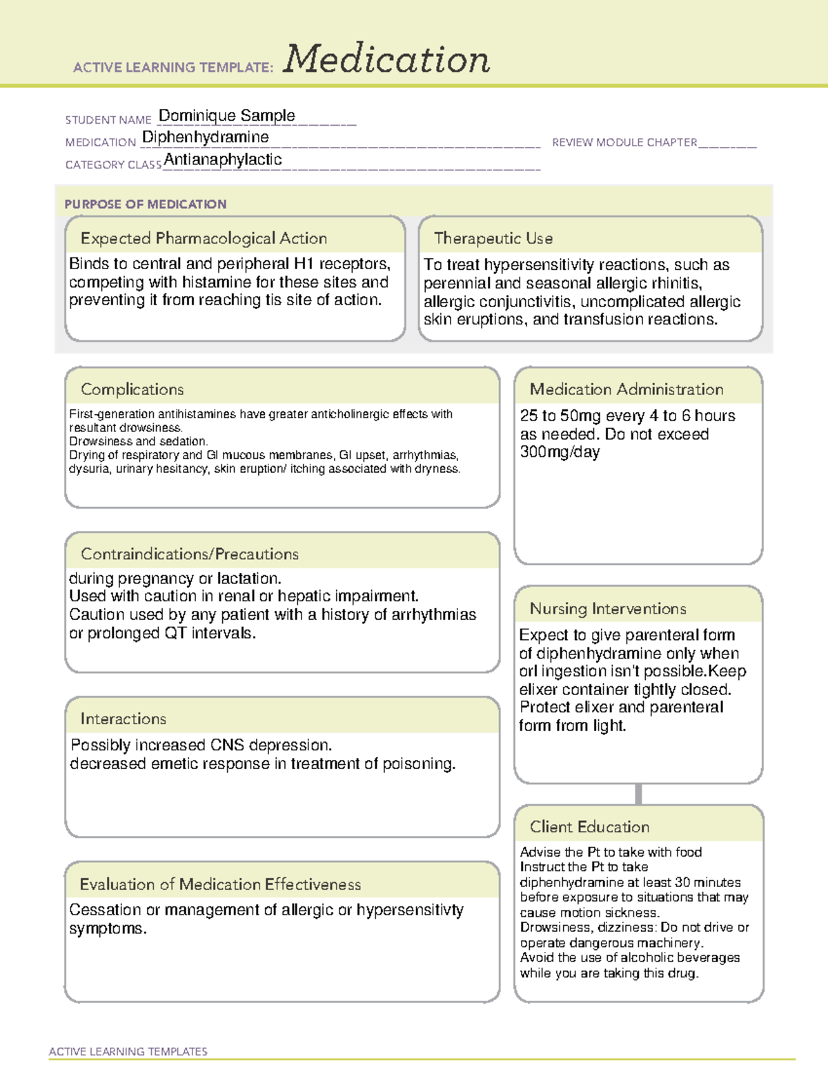 Diphenhydramine Active Learning Template - ACTIVE LEARNING TEMPLATES ...