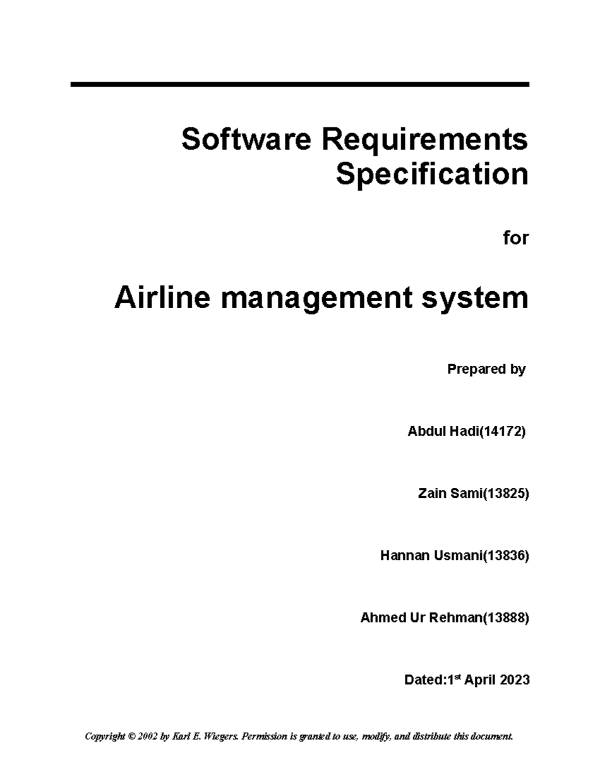 Srs Airline Management System - Software Requirements Specification For 