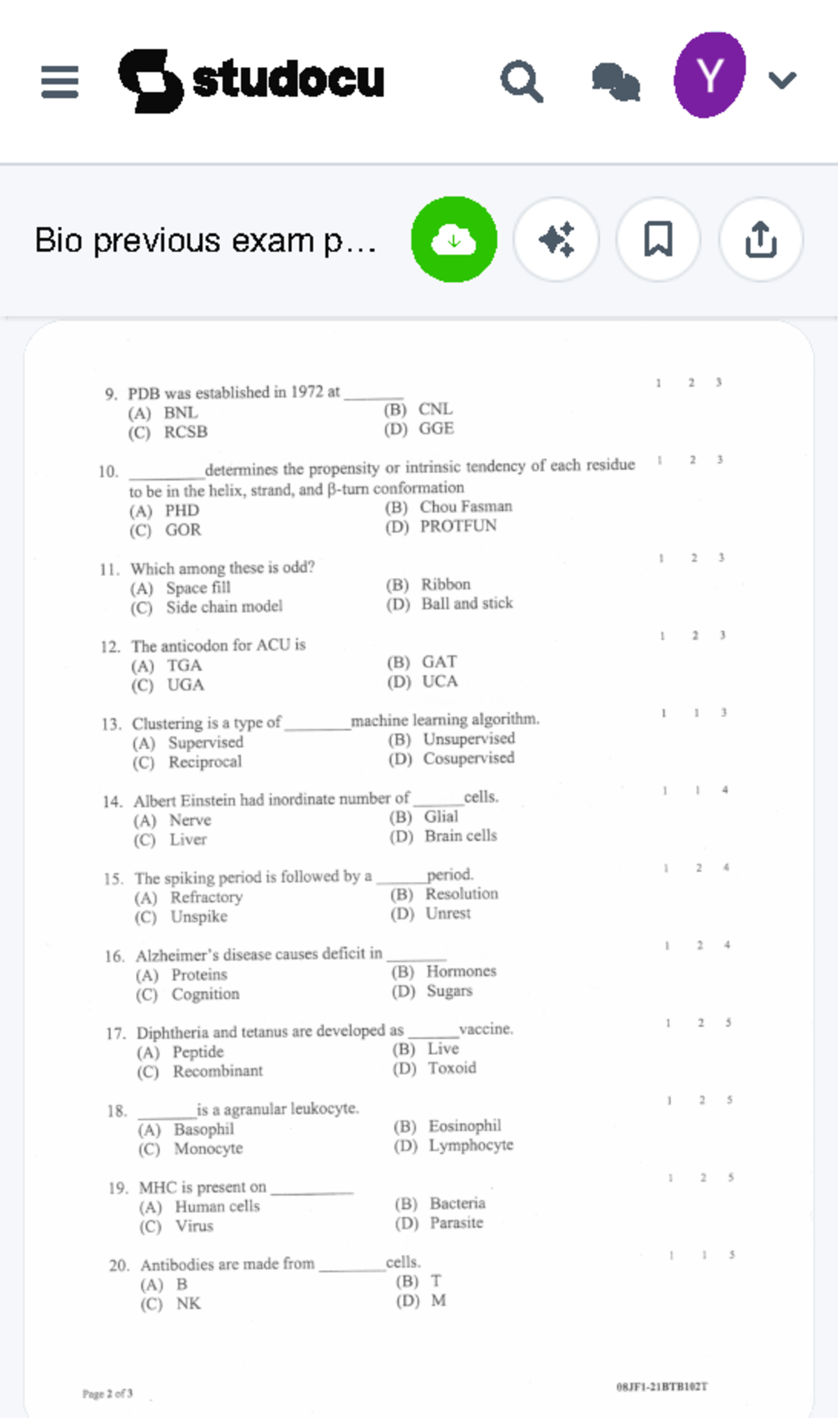 Bio previous exam paper - Reg. No. B. M. (Integrated) Degree ...