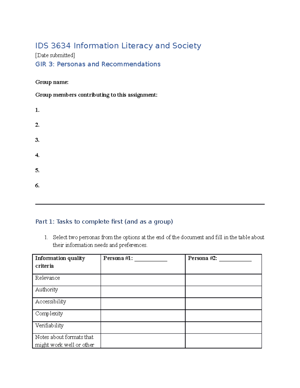 GIR3 worksheet - test - IDS 3634 Information Literacy and Society [Date ...