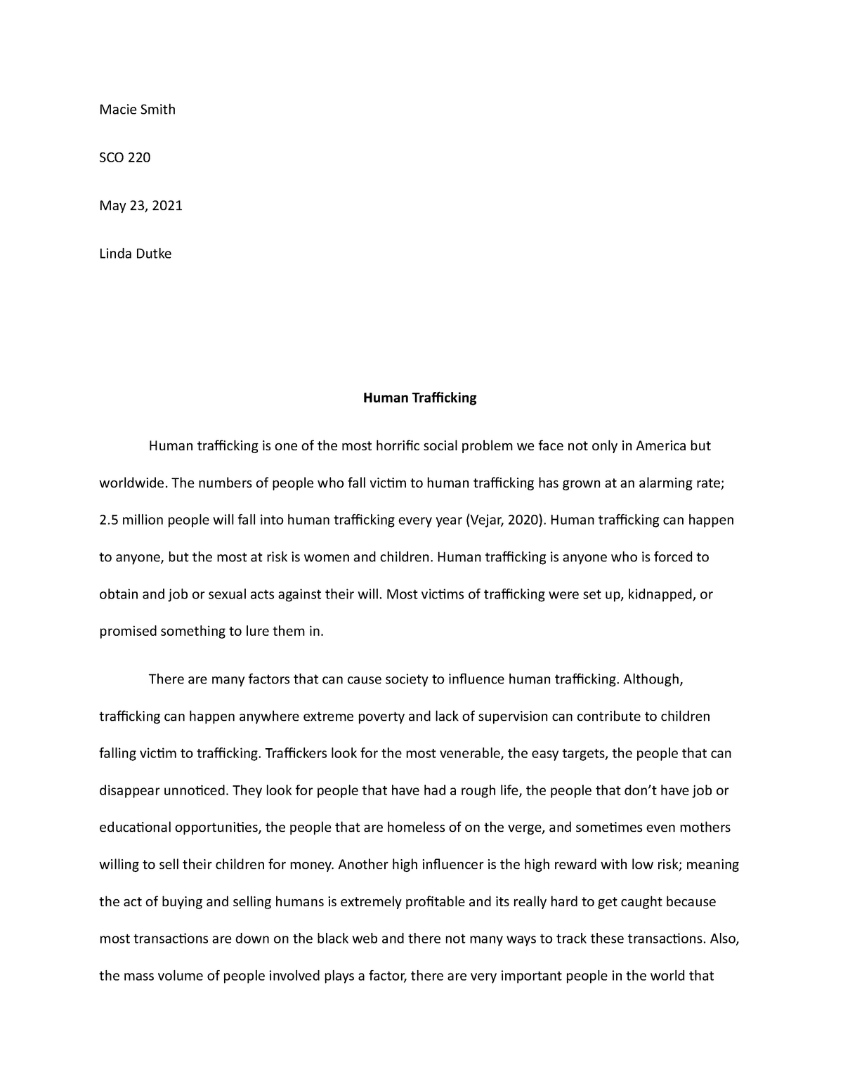 write an expository essay on human trafficking