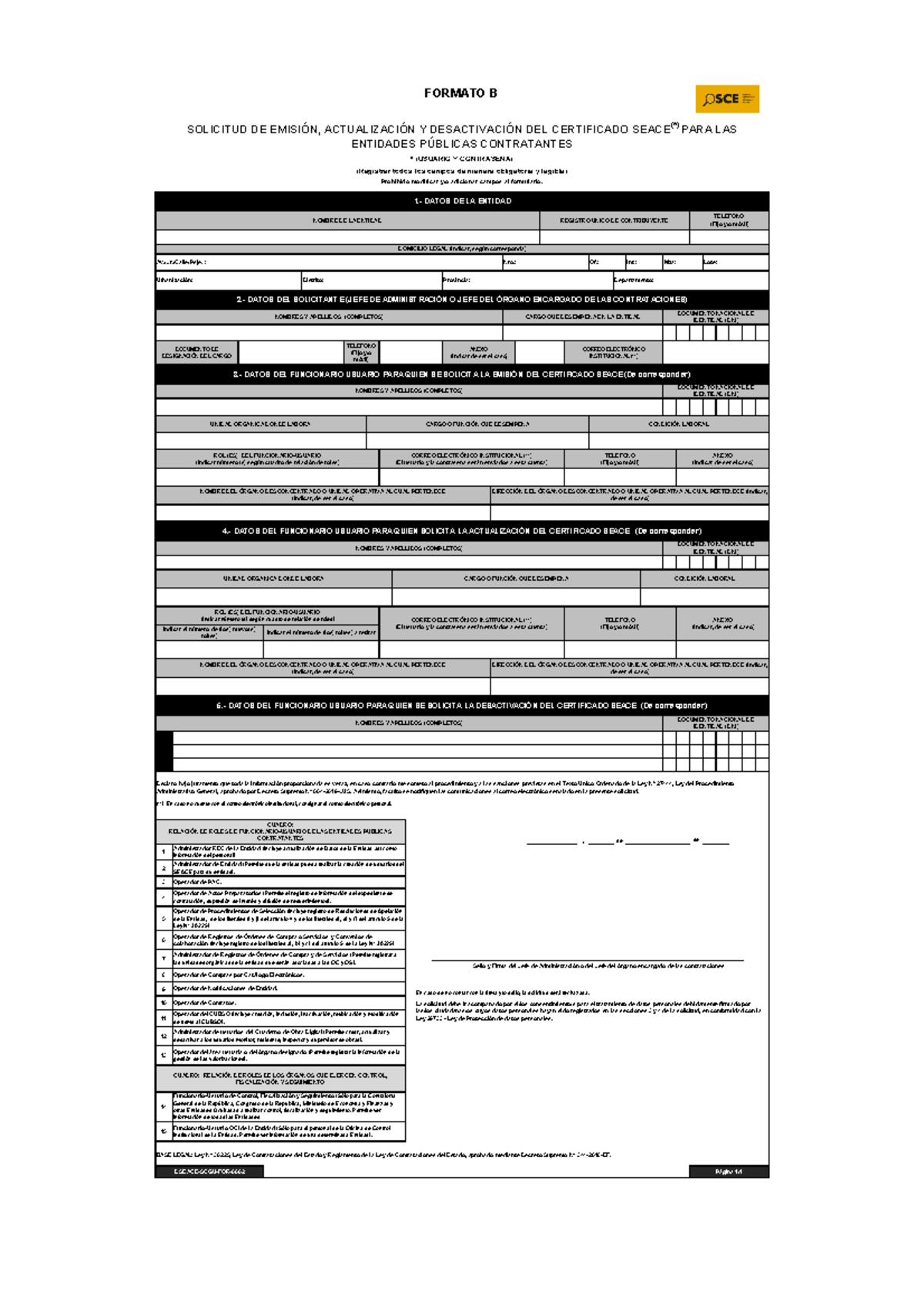 Formato B - Solicitud De Emisión, Actualización Y Desactivación Del ...