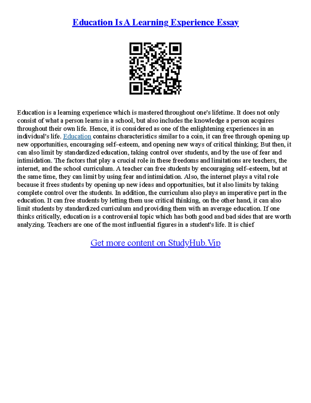 Essay Education - Education Is A Learning Experience Essay Education is ...