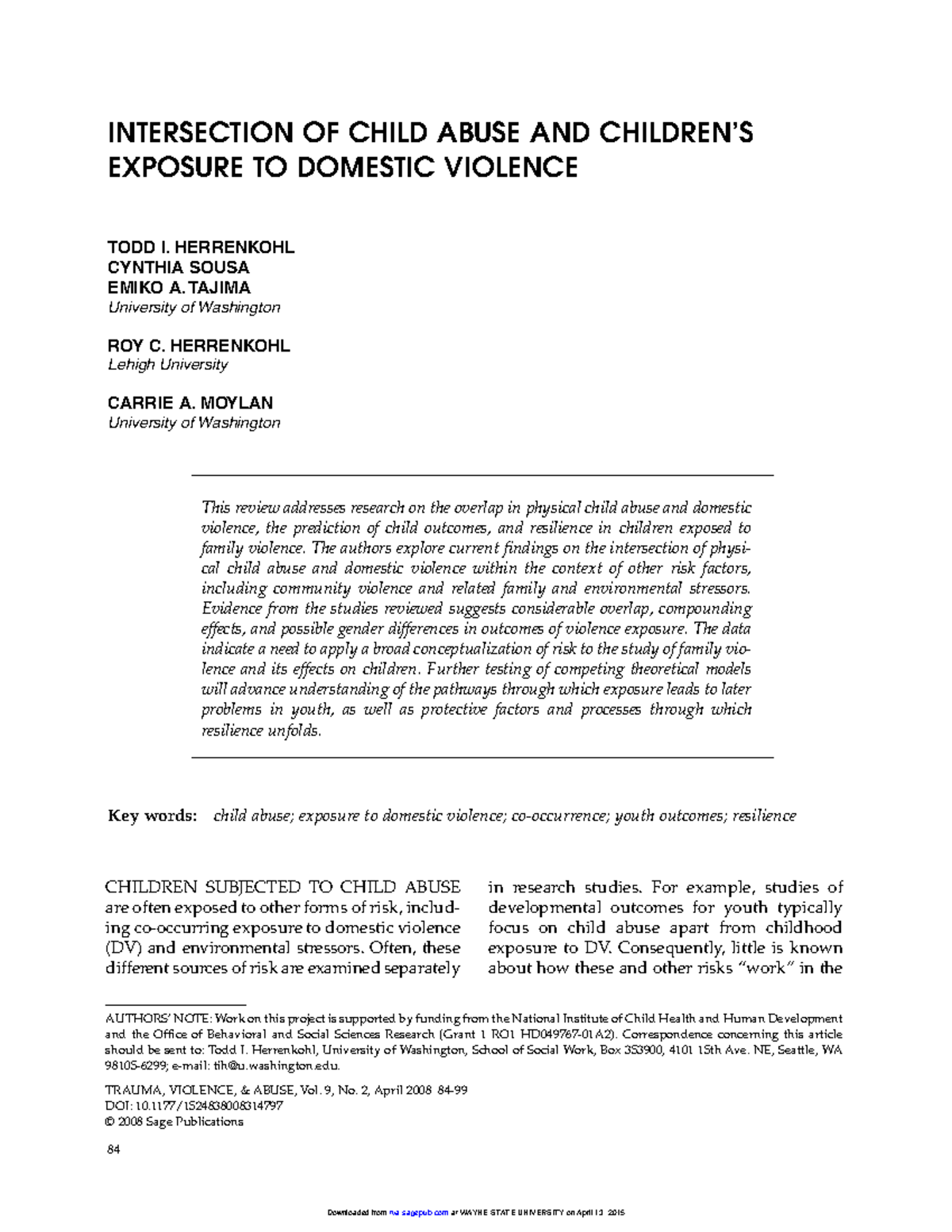 Intersection of Child Abuse and Children's Exposure to Domestic ...