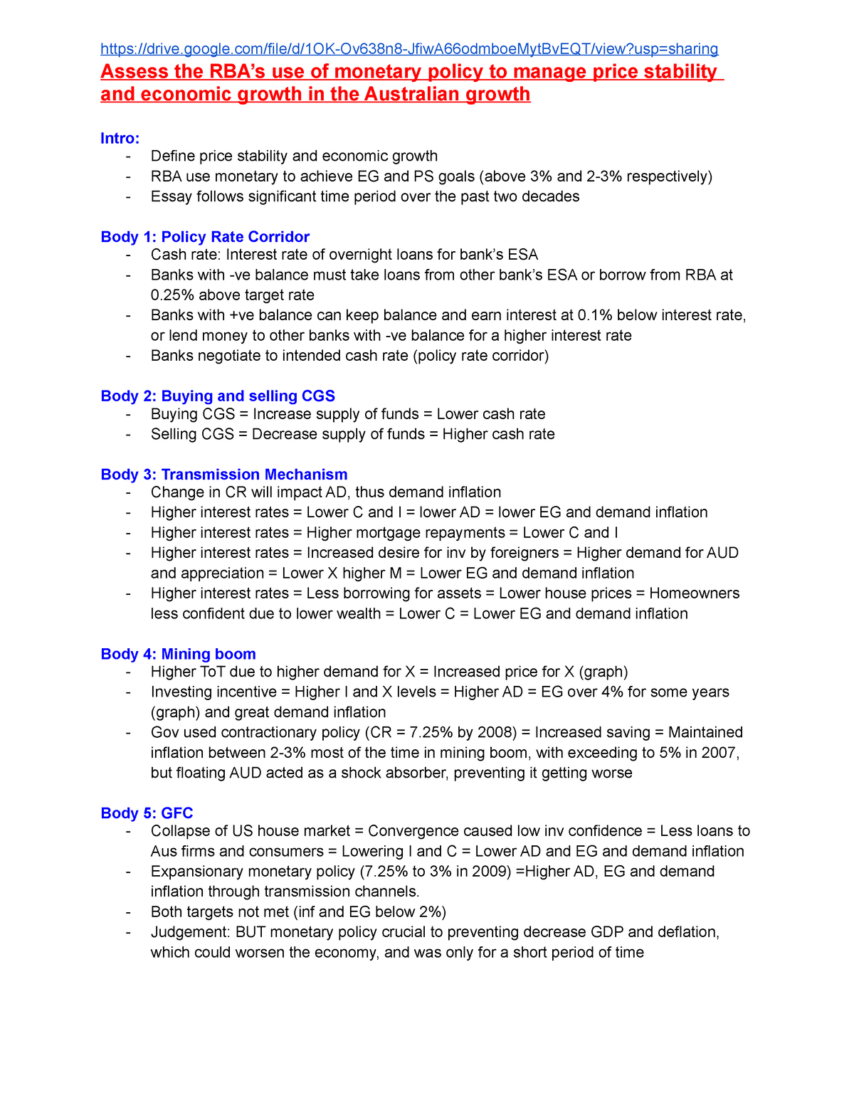 monetary policy essay plan