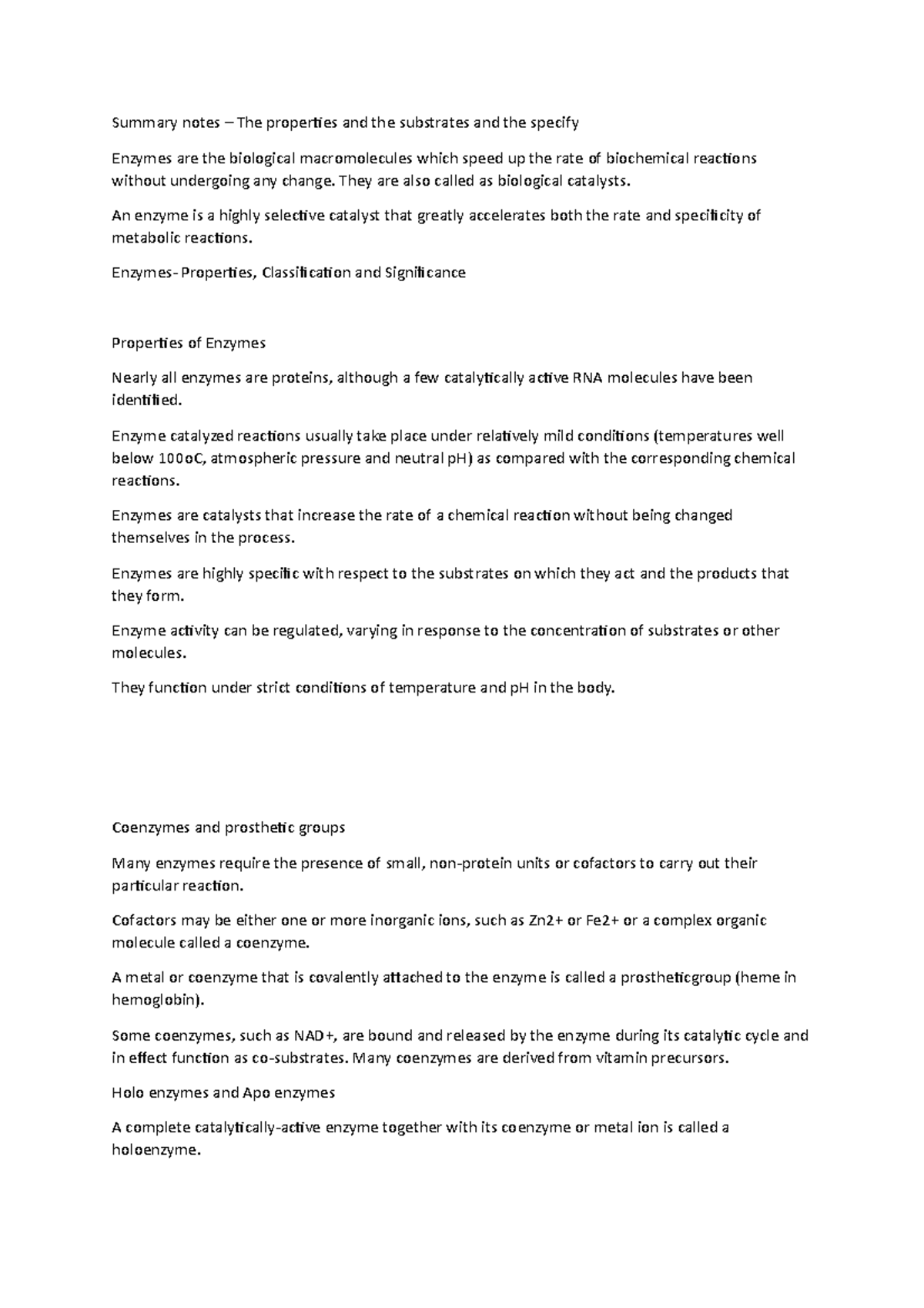 Summary notes – The properties and the substrates and the specify ...