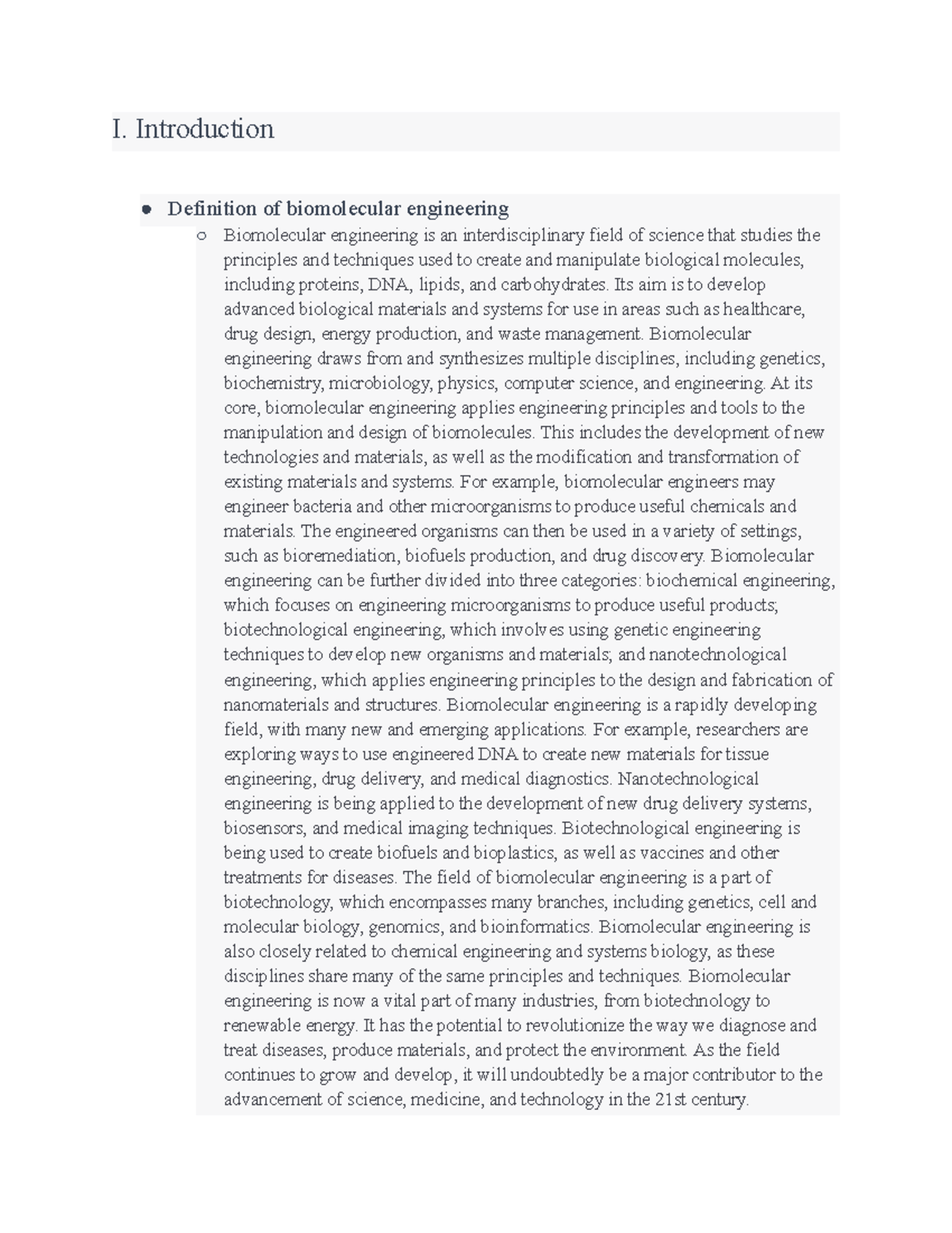 Techniques used in biomolecular engineering I. Introduction