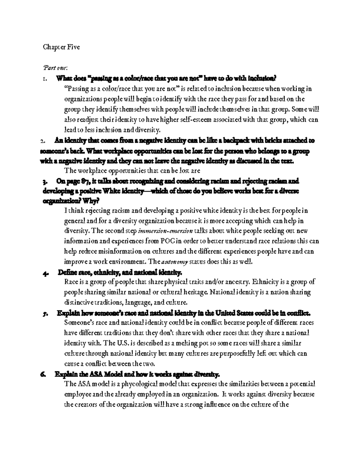 Chapter Five Mandatory Assignment Chapter Five Part One What Does