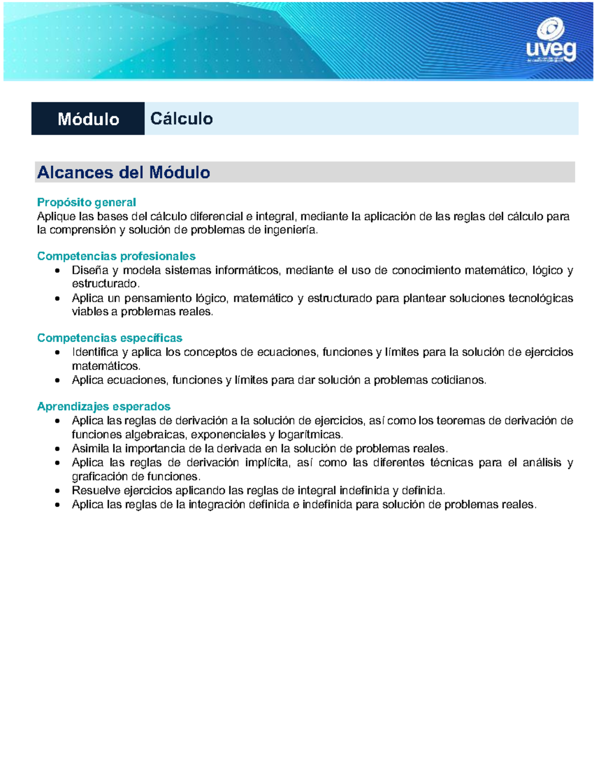 Presentacion modulo - Módulo Cálculo Alcances del Módulo Propósito ...