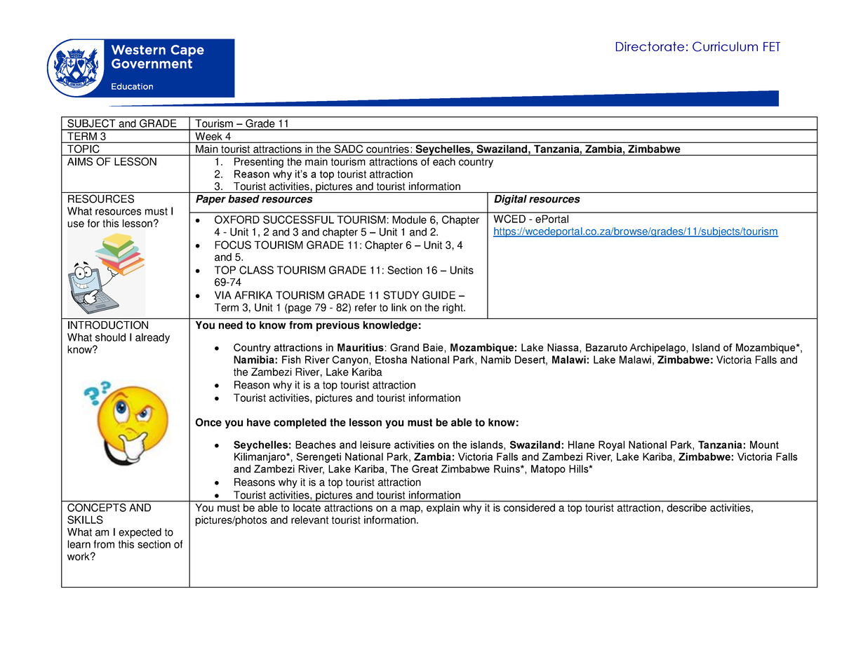 tourism 12 curriculum