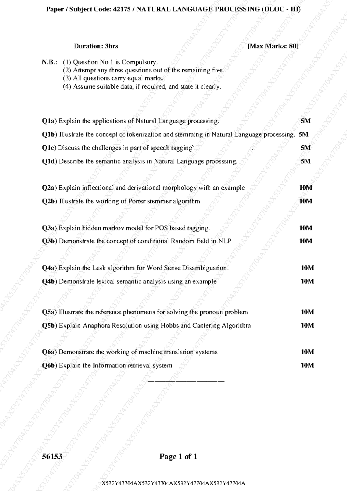 Nlp1 - nlp paper 1 - 56153 Page 1 of 1 Duration: 3hrs [Max Marks: 80] N ...