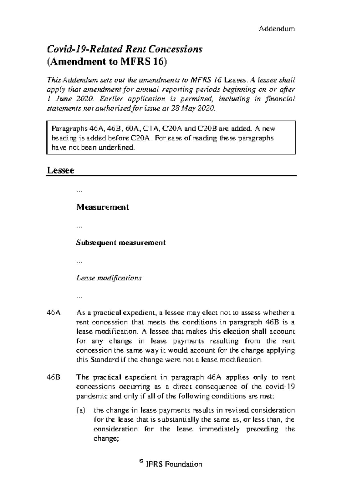 MFRS 16 Amendments Covid Final Addendum © IFRS Foundation Covid19