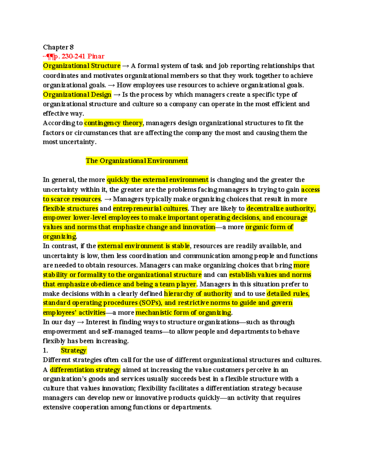 Chapter 8 - Chapter 8 ··¶¶p. 230-241 Pinar Organizational Structure → A ...