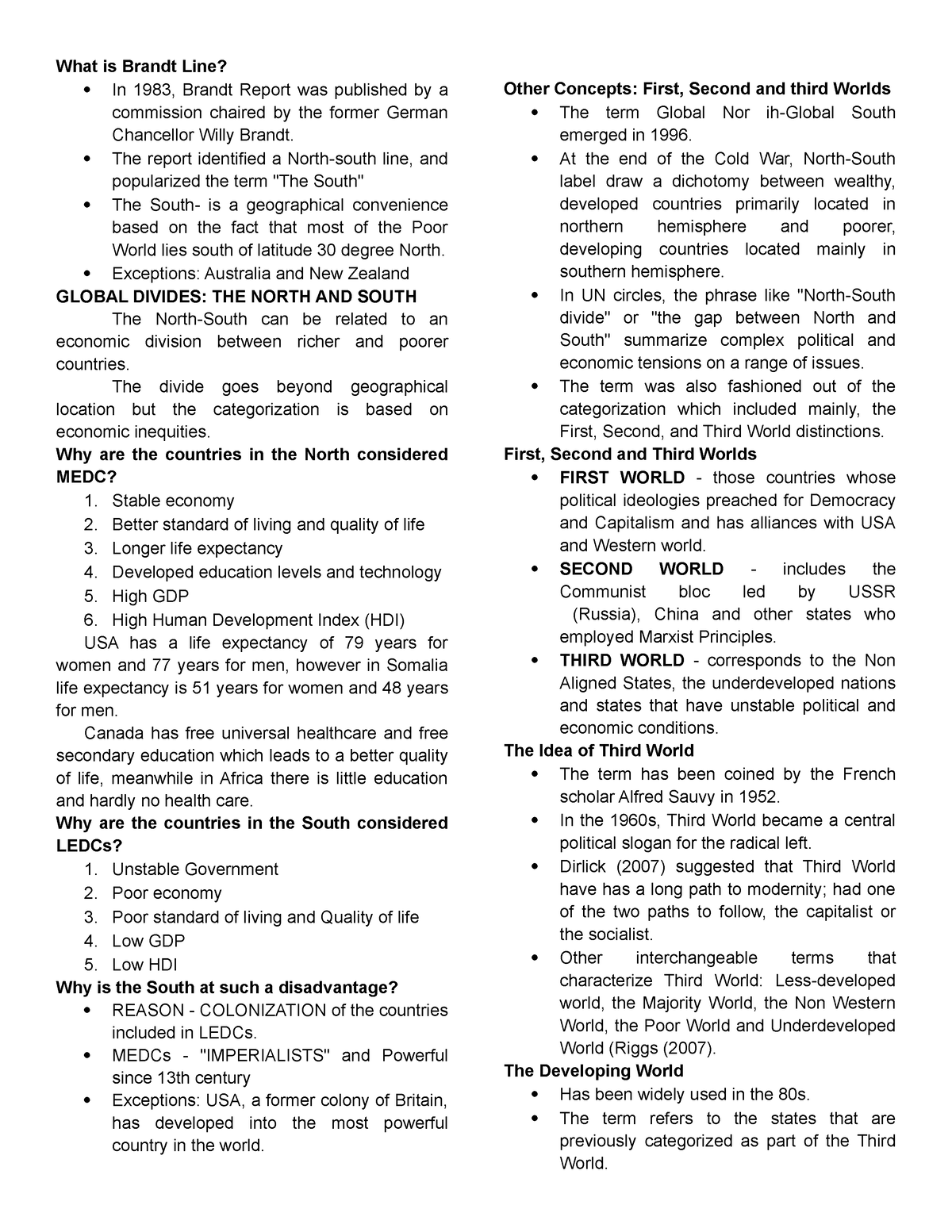 TCW Midterm - n/a - What is Brandt Line? In 1983, Brandt Report was ...