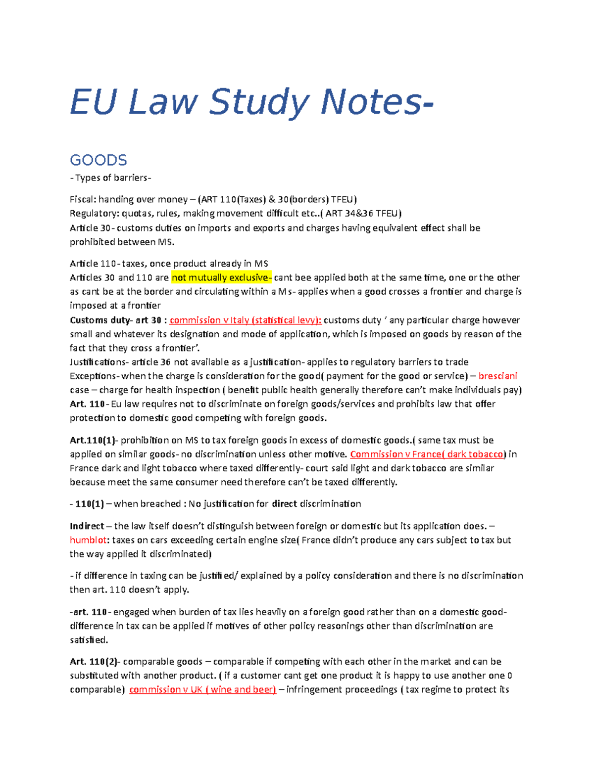 EU Law Study Notes[ 38] - EU Law Study Notes- GOODS Types of barriers ...