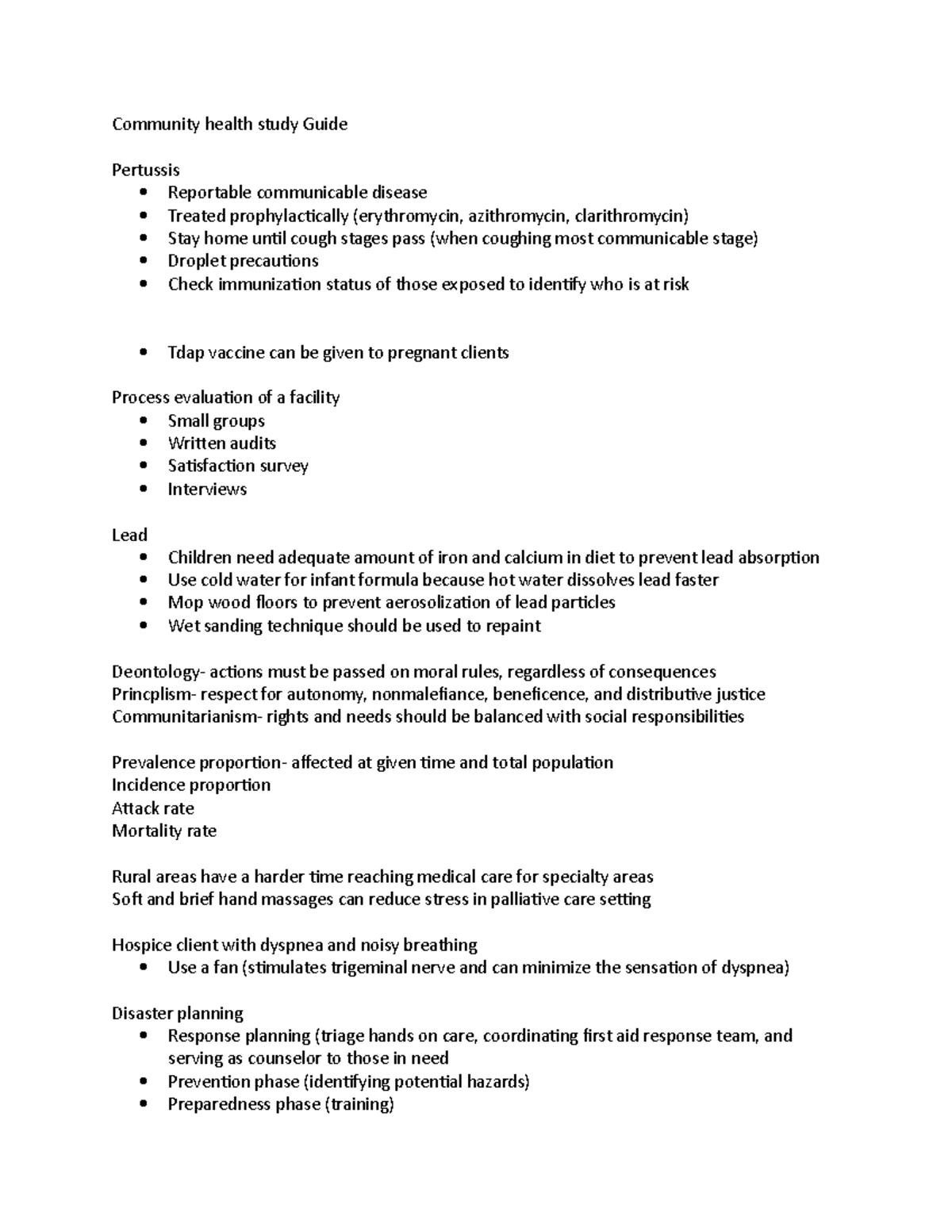 Community Health Study Guide - Community Health Study Guide Pertussis 