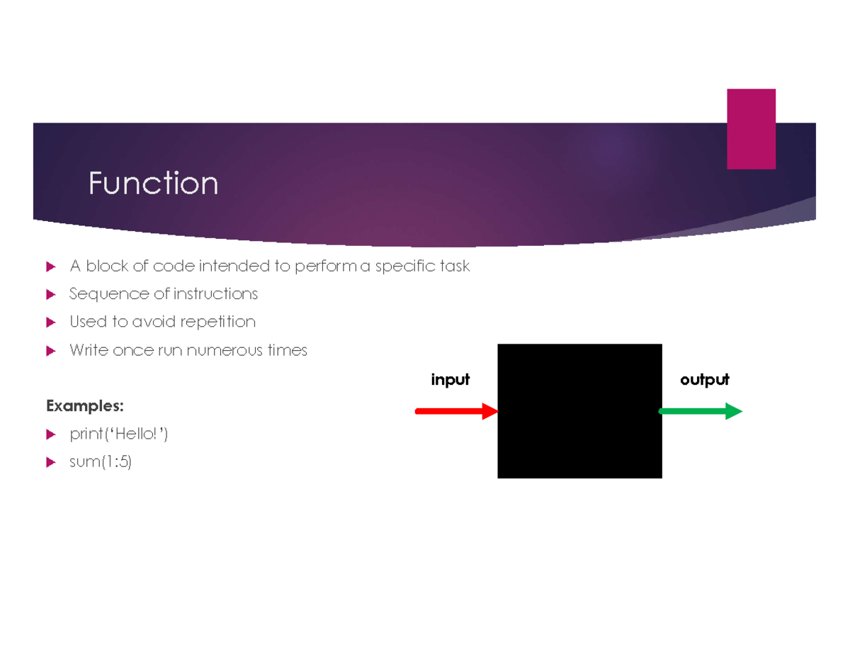 Functions Loops - Lecture Notes 2 - Function A Block Of Code Intended ...