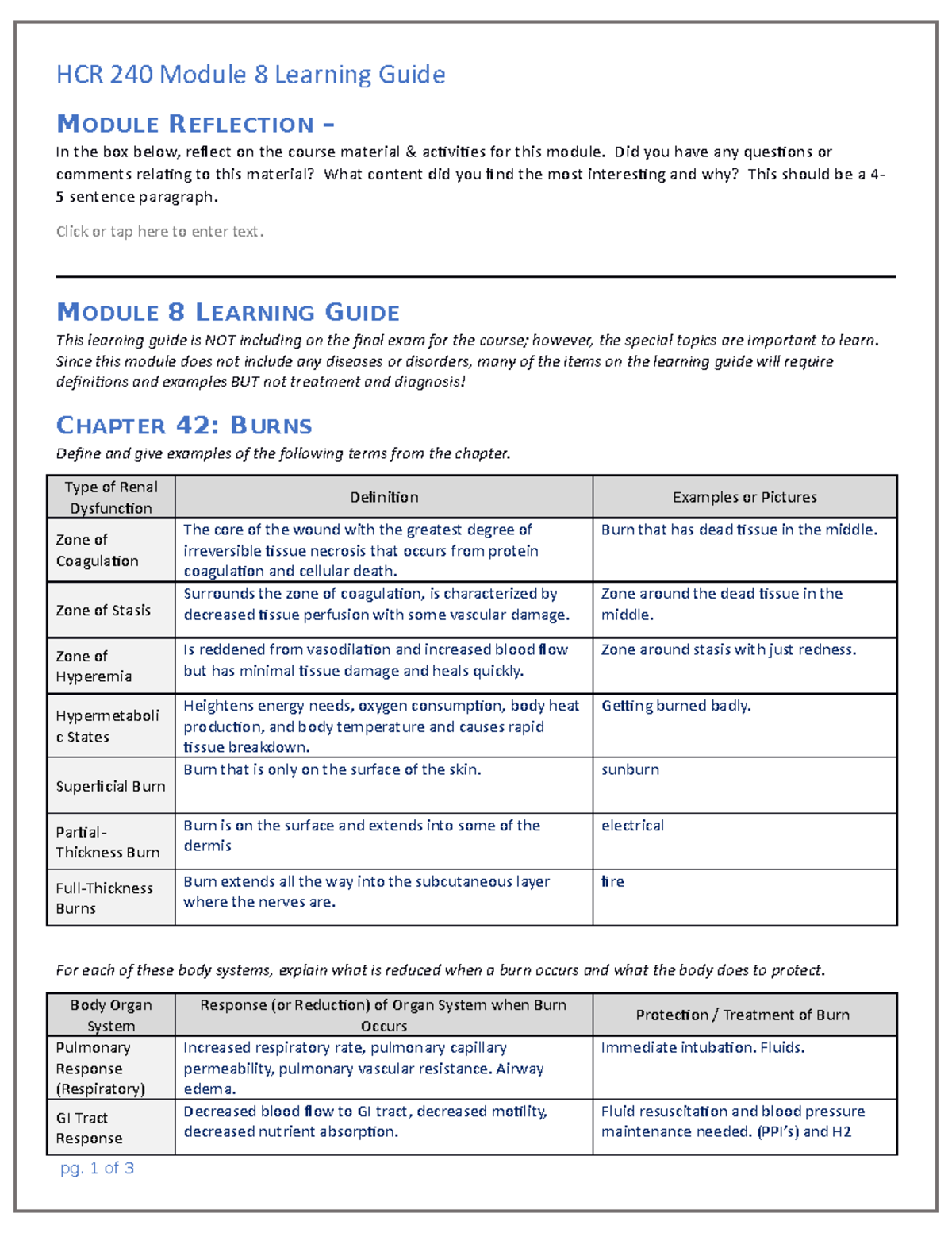 HCR 240 Module 8 Learning Guide - MODULE REFLECTION – In The Box Below ...