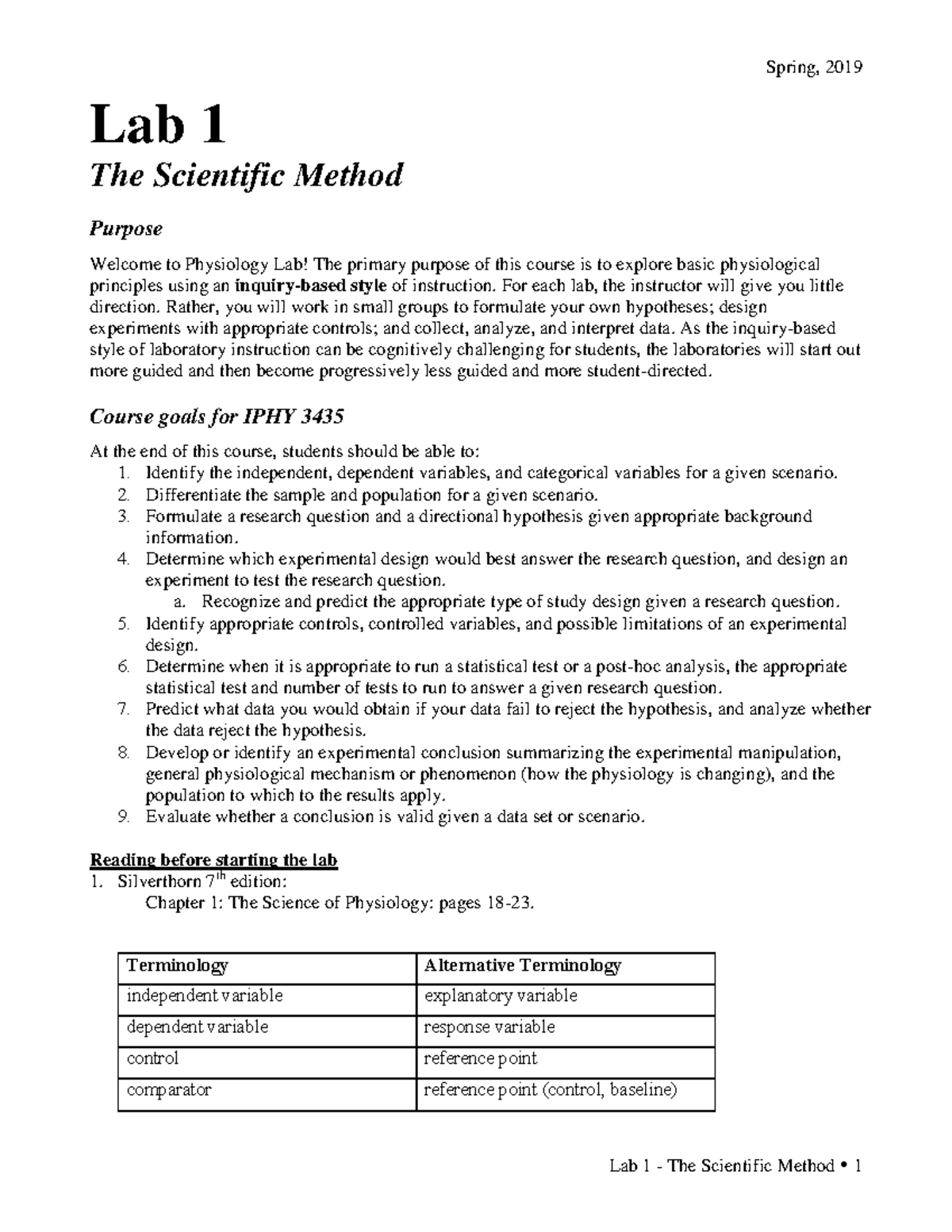 Lab1 Scientific Method Sp19 - Spring, 2019 Lab 1 The Scientific Method ...