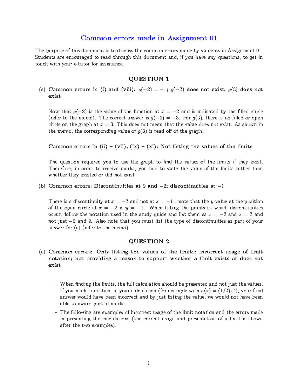 MAT1512 Common Errors - Exam Prep Notes - Common errors made in ...