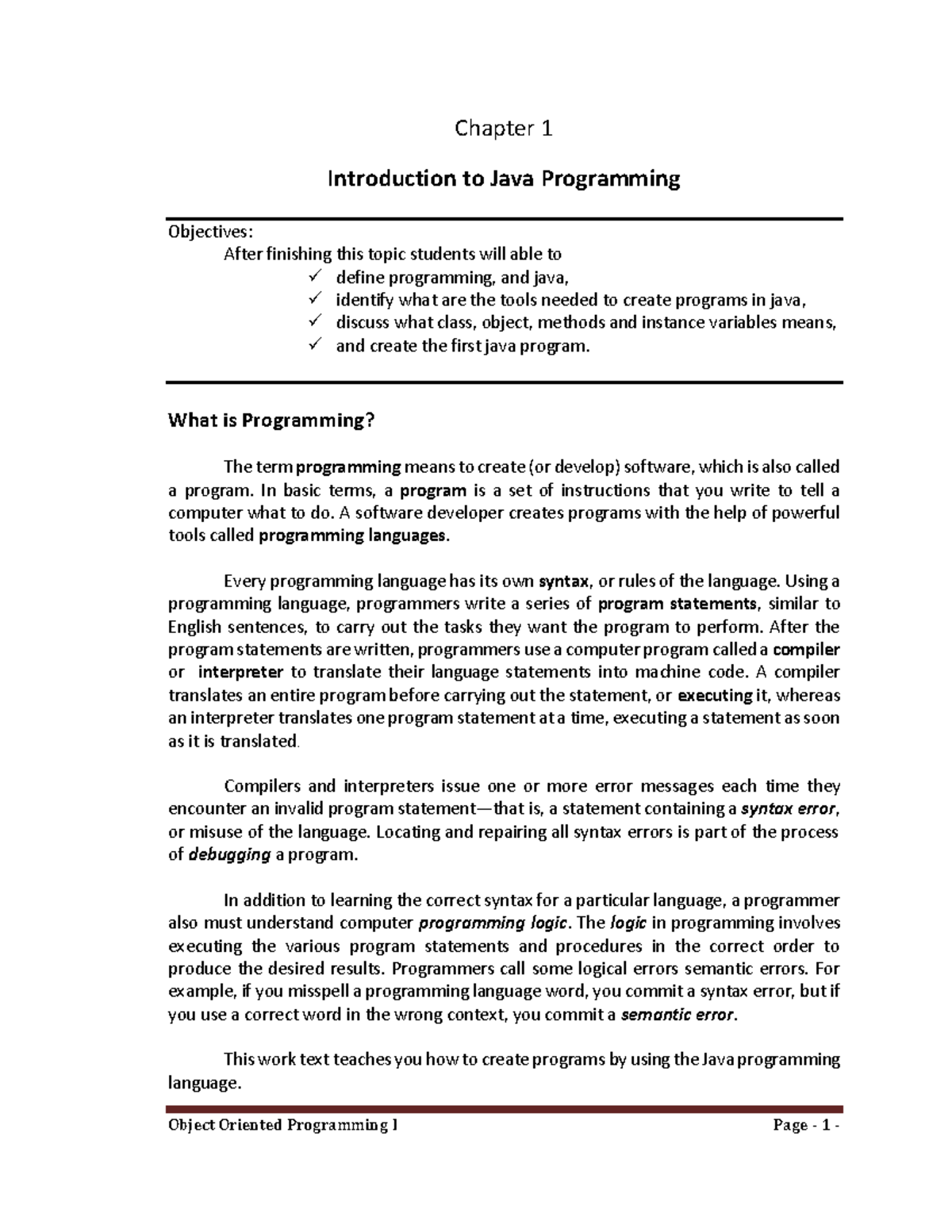 Java-manual-75pp - Java documentation - Object Oriented Programming I ...