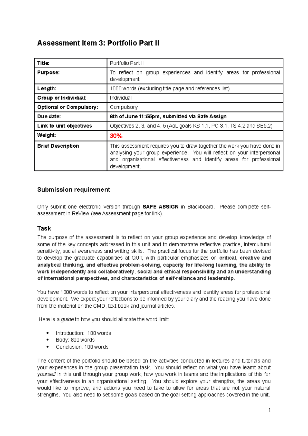 BSB124 Assessment Item 3 Portfolio 2014 Part II Final - Assessment Item ...