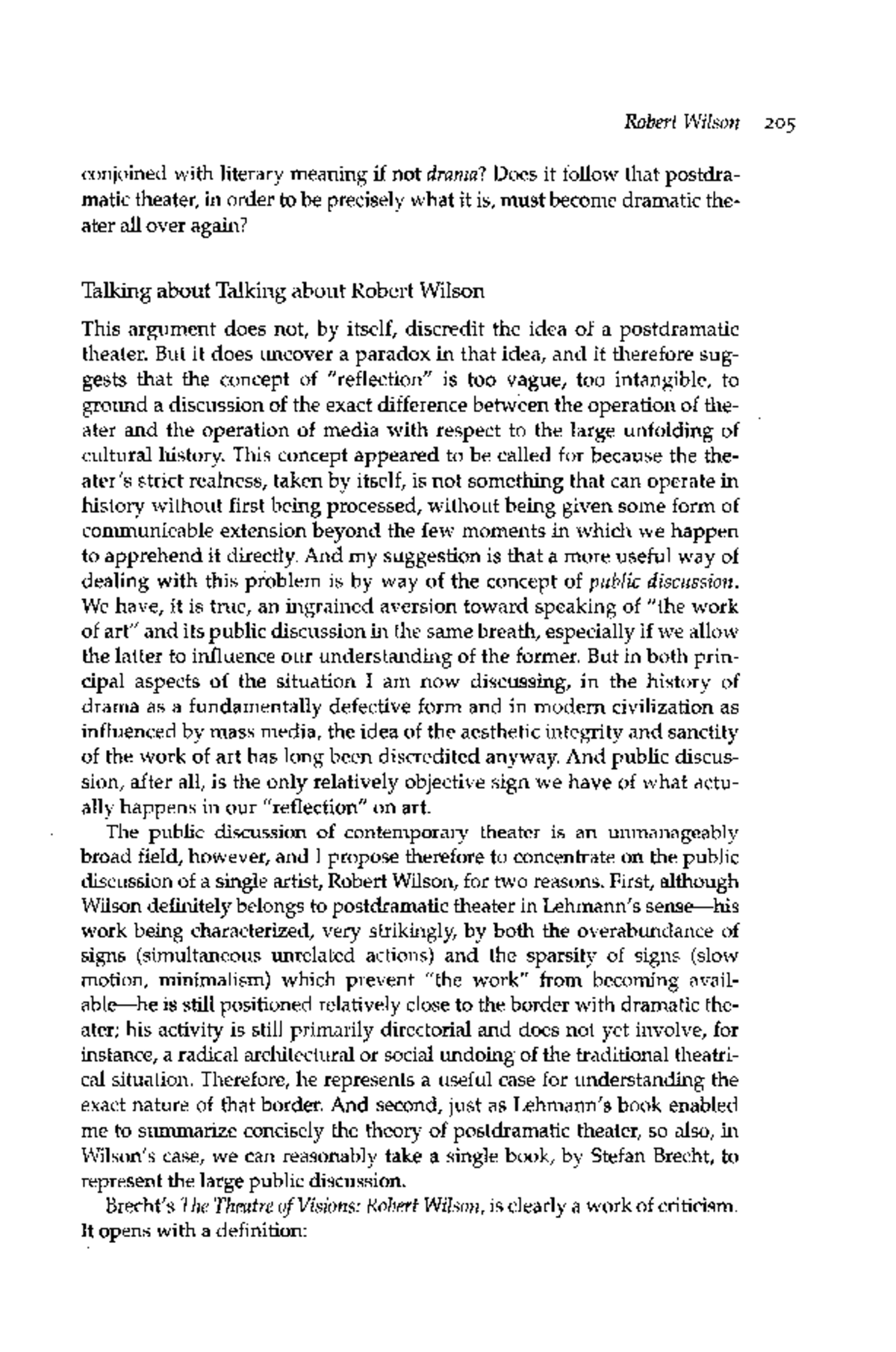 Theater is revolutionary theater 74 Robert Wilson 205 conjoined with