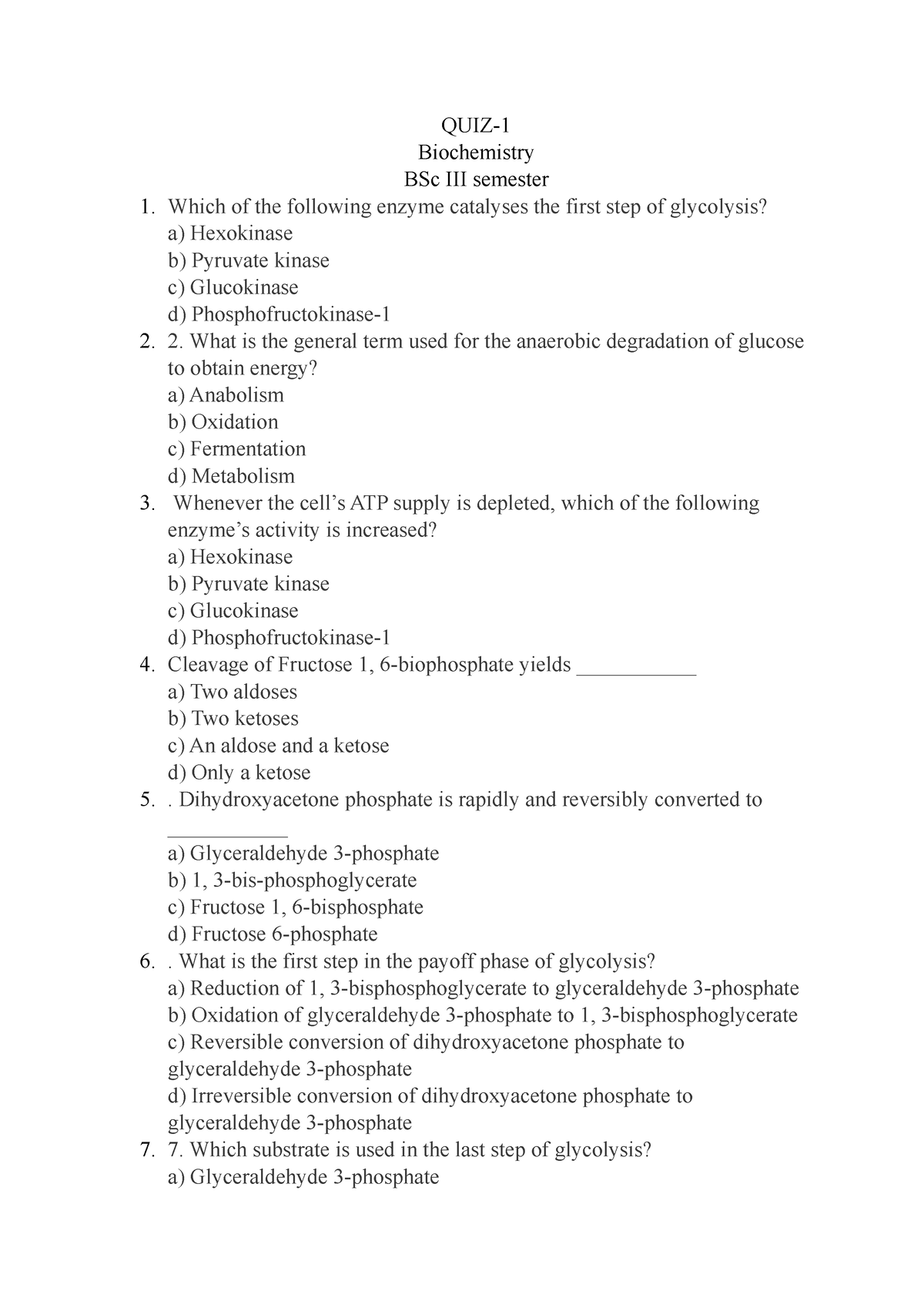 Biochemistry QUIZ-1 - Help To Get Quiz Questions - B.Tech Computer ...