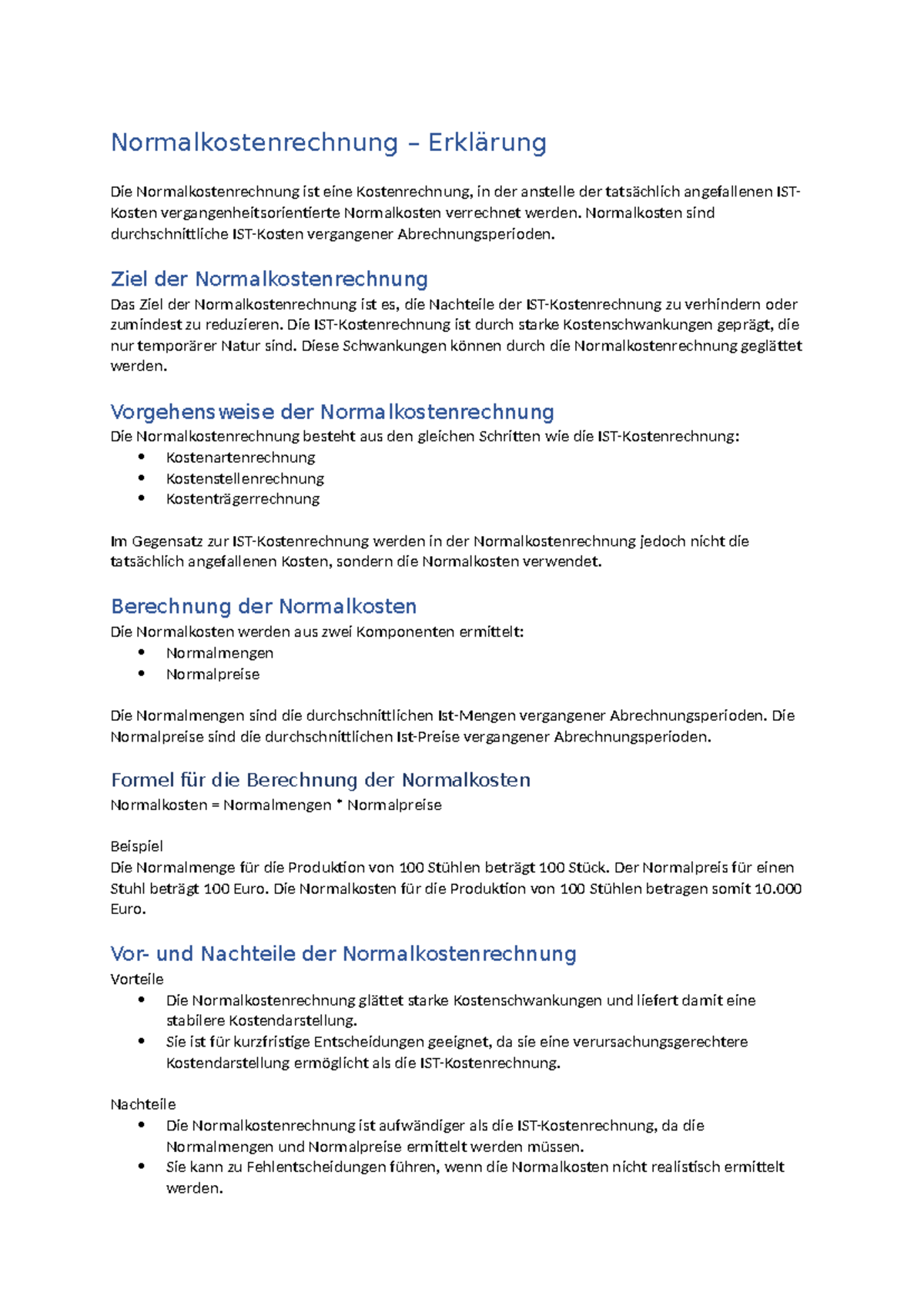 Erklärung Normalkostenrechnung - Normalkostenrechnung – Erklärung Die ...
