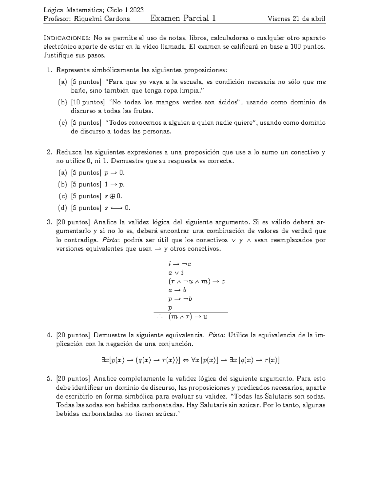 Logica 23 Parcial 1 - CUANTIFICADORES LOGICOS - L ́ogica Matem ́atica ...